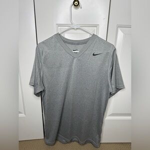 Nike Dri-Fit V-Neck Workout Training Short Sleeve Gray Shirt (Men’s Size Medium)